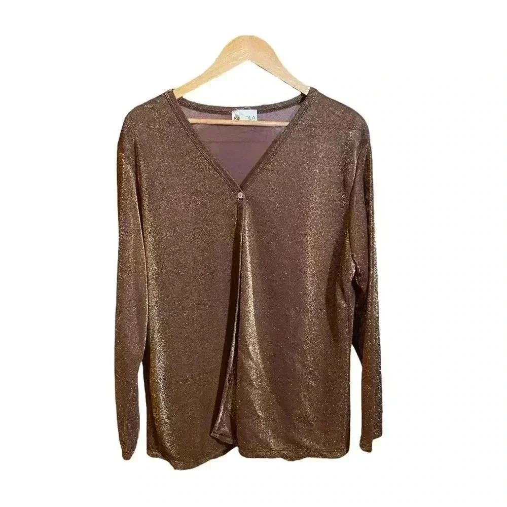 VGT NICOLA WOMAN Sweater Button-down Shiny Brown (see measurements for size)